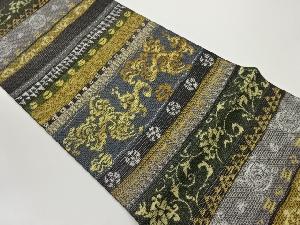 横縞に唐草模様織出し袋帯